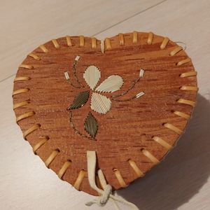 Handcrafted Birch basket with porcupine quills